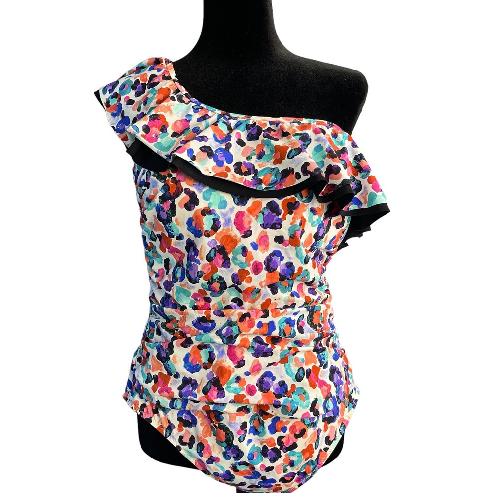 Profile Multicolor Polka Dot Plus Size Swimwear Size 16 Beach Feminine Ruffle